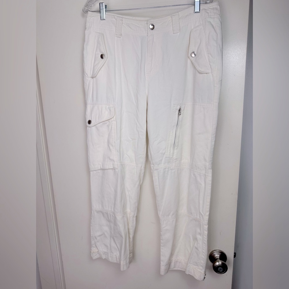 Lauren Ralph Lauren White Vintage?‎ Cotton & Rayon Blend Cropped Cargo Pants 10